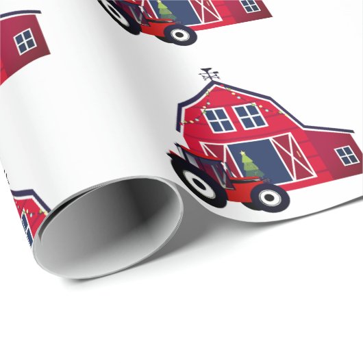 Rood kerstbal met tractor cadeaupapier (Rol Hoek)