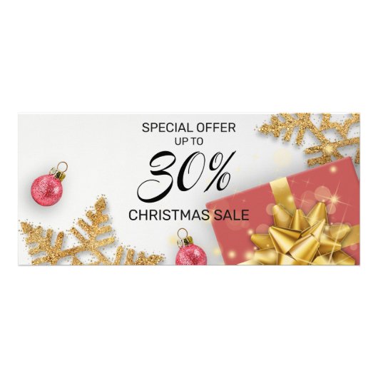 Rood kerstballen Gift Gold Snowflakes Korting Reclamekaart (Voorkant)