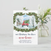 Rood kerstBoerderij Truck Rustic Moving Aankondiging (Staand voorkant)