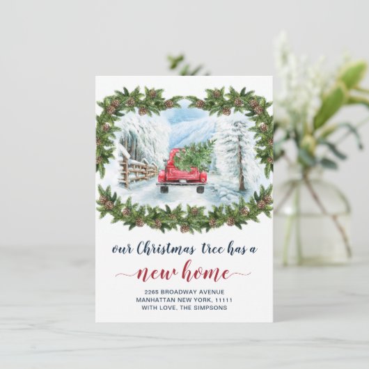  Rood kerstBoerderij Truck Rustic Moving Aankondiging (Staand voorkant)