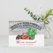 Rood kerstBoerderij Truck Rustic Moving Aankondiging (Staand voorkant)