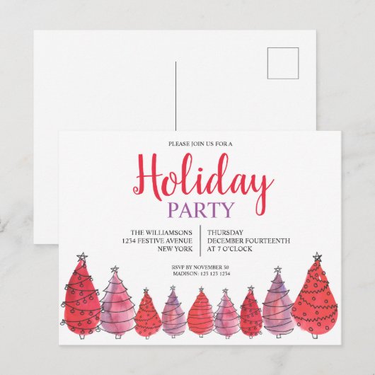 Rood kerstbomen Briefkaart voor feestdag (Voorkant / Achterkant)