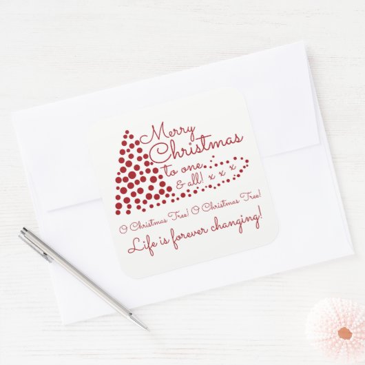 Rood kerstboom, feestvierkant sticker (Envelop)