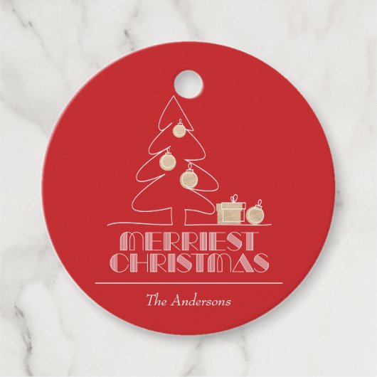 Rood kerstboomfeest bedankjes labels (Voorkant)