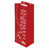 Rood kerstboomfeest wijn cadeautas (Achterkant Gekanteld)