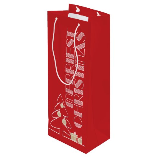 Rood kerstboomfeest wijn cadeautas (Achterkant Gekanteld)