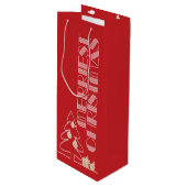 Rood kerstboomfeest wijn cadeautas (Voorkant Gekanteld)