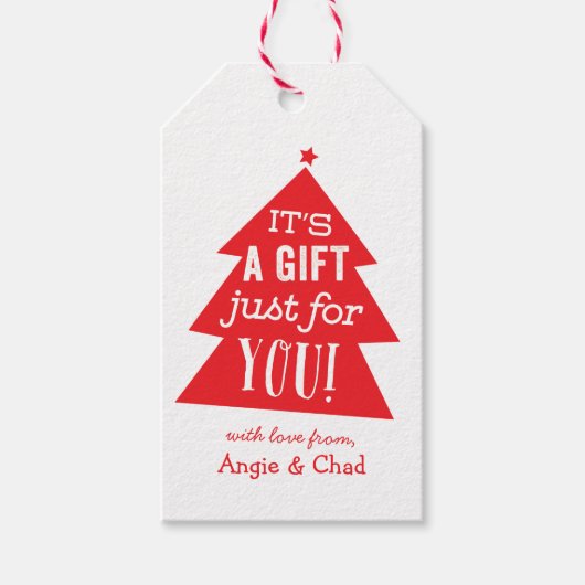 Rood kerstboomgeschenk cadeaulabel (Voorkant)