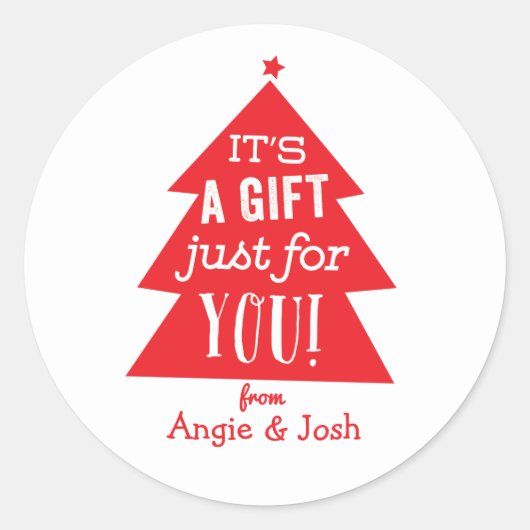 Rood kerstboomgeschenk ronde sticker (Voorkant)