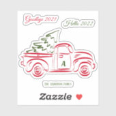 Rood kerstboommodel Gemonogram Sticker (Vel)