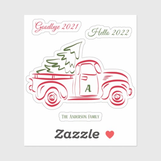 Rood kerstboommodel Gemonogram Sticker (Vel)