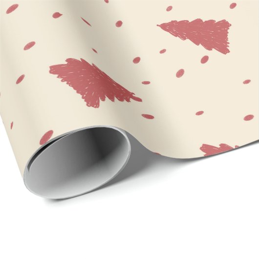Rood kerstboompatroon | Minimaal handgetekend Cadeaupapier (Rol Hoek)