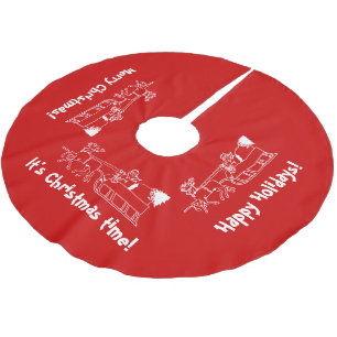 Rood kerstboomrok met Santa sleigh ride Kerstboom Rok