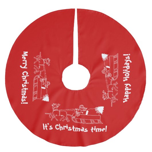 Rood kerstboomrok met Santa sleigh ride Kerstboom Rok (Voorkant)