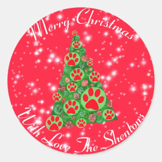 Rood kerstboomrood met rode stier ronde sticker (Voorkant)