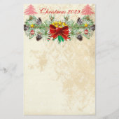 Rood kerstboomsterren verhit Damask Garland Briefpapier (Achterkant)