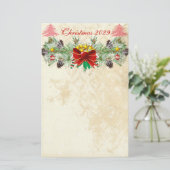 Rood kerstboomsterren verhit Damask Garland Briefpapier (Staand voorkant)