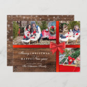 Rood kerstbos en hout | Kerstfotocollage Feestdagenkaart (Voorkant / Achterkant)