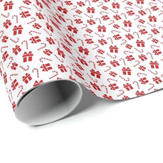 Rood Kerstcadeau en Candy Cane Pattern Cadeaupapier (Rol Hoek)
