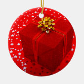 Rood kerstcadeau keramisch ornament (Voorkant)