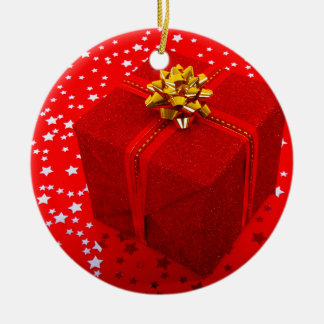 Rood kerstcadeau keramisch ornament