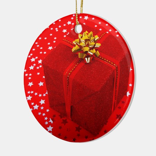 Rood kerstcadeau keramisch ornament (Links)