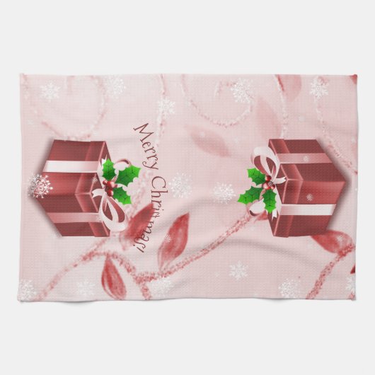 Rood kerstcadeau keukenhanddoek (Horizontaal)