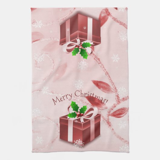 Rood kerstcadeau keukenhanddoek (Verticaal)