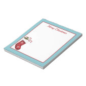 Rood kerstcadeau met blauwe en aangepaste tekst notitieblok (Linkerzijde)