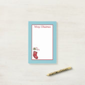 Rood kerstcadeau met blauwe en aangepaste tekst post-it® notes (Op bureau)