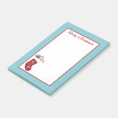 Rood kerstcadeau met blauwe en aangepaste tekst post-it® notes (Schuin)
