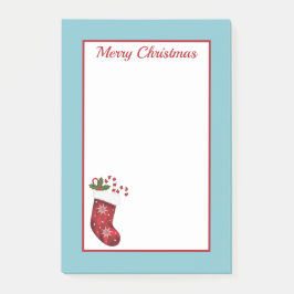 Rood kerstcadeau met blauwe en aangepaste tekst post-it® notes
