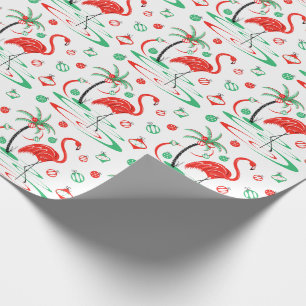 Rood kerstcadeautje Flamingo Baubles Cadeaupapier