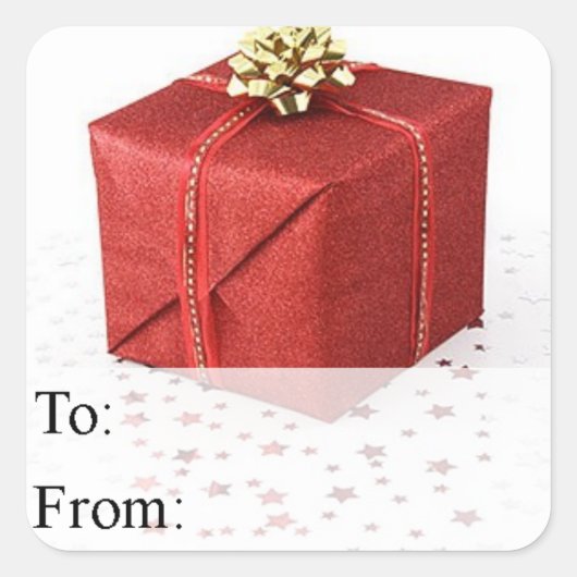 Rood kerstcadeautje met Label met sterren (Voorkant)