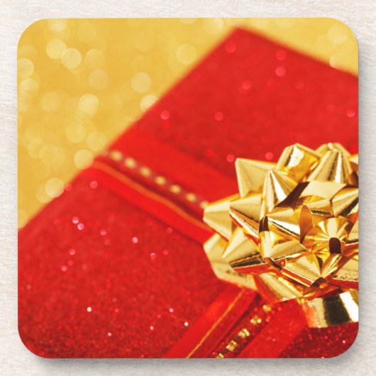 Rood kerstcadeautje onderzetter (Voorkant)