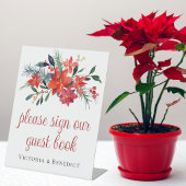 Rood kerstcadeautje Poinsettia Floral Wedding Gues Reclamebord Met Voetstuk
