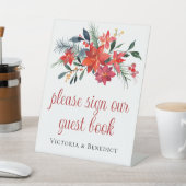 Rood kerstcadeautje Poinsettia Floral Wedding Gues Reclamebord Met Voetstuk (Insitu)