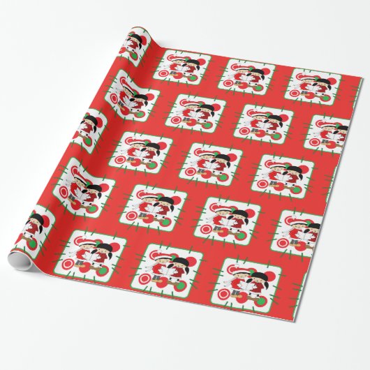 Rood kerstcadeautje voor kinderen Carolers Cadeaupapier (Uitgerold)