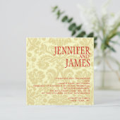 Rood kerstcrème Damask Weddenschap Kaart (Staand voorkant)