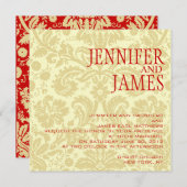Rood kerstcrème Damask Weddenschap Kaart (Voorkant / Achterkant)