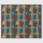 Rood kerstdecoratief Blauwgroen Cadeaupapier (Vlak)