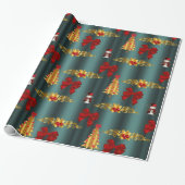 Rood kerstdecoratief Blauwgroen Cadeaupapier (Uitgerold)