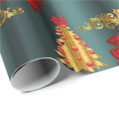 Rood kerstdecoratief Blauwgroen Cadeaupapier (Rol Hoek)