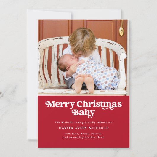 Rood kerstfeest Baby geboorteaankondiging Feestdagenkaart (Voorkant)