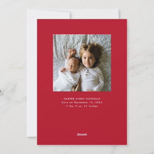 Rood kerstfeest Baby geboorteaankondiging Feestdagenkaart (Achterkant)
