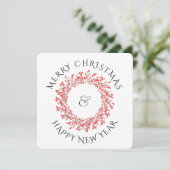 Rood kerstfeest Berry Wreath & Holiday Photo Feestdagenkaart (Staand voorkant)