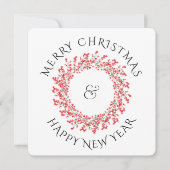 Rood kerstfeest Berry Wreath & Holiday Photo Feestdagenkaart (Voorkant)