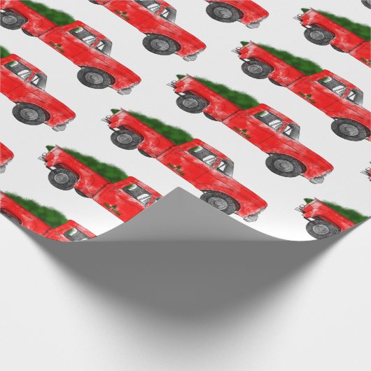 Rood kerstfeest Boerderij Cadeaupapier (Hoek)