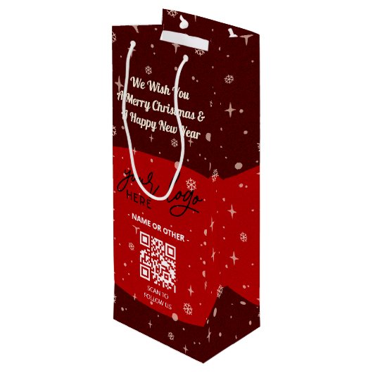Rood kerstfeest Business Logo QR-code Snowflake Wijn Cadeautas (Achterkant Gekanteld)