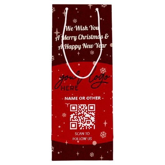 Rood kerstfeest Business Logo QR-code Snowflake Wijn Cadeautas (Achterkant)